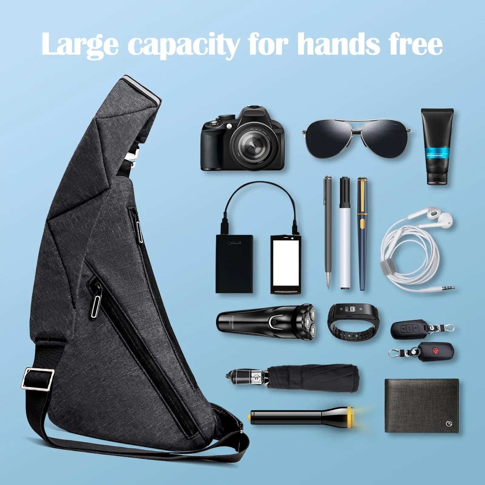 WaveGear Inc. anti-theft crossbody shoulder travel bag with secure zippers and adjustable strap, ideal for safe travel.