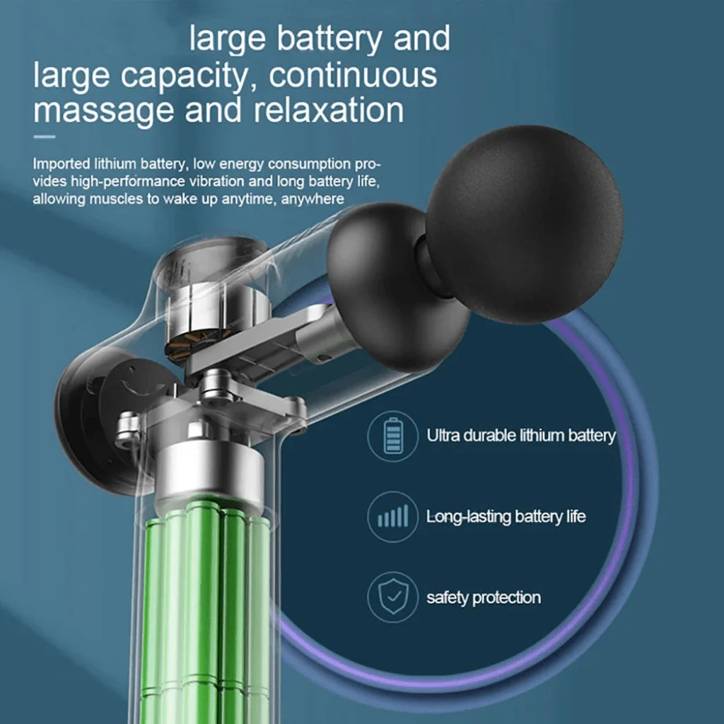 WaveGear Inc. professional muscle massage gun used for muscle recovery and relaxation during exercise routines.