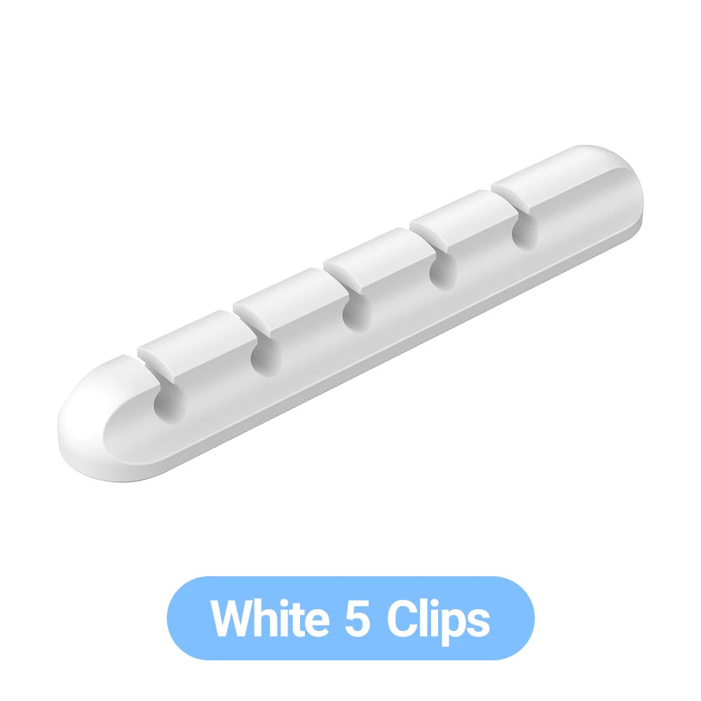 WireNest™ adhesive cable holder by WaveGear Inc.™ securing and organizing cables with a sleek, transparent design.