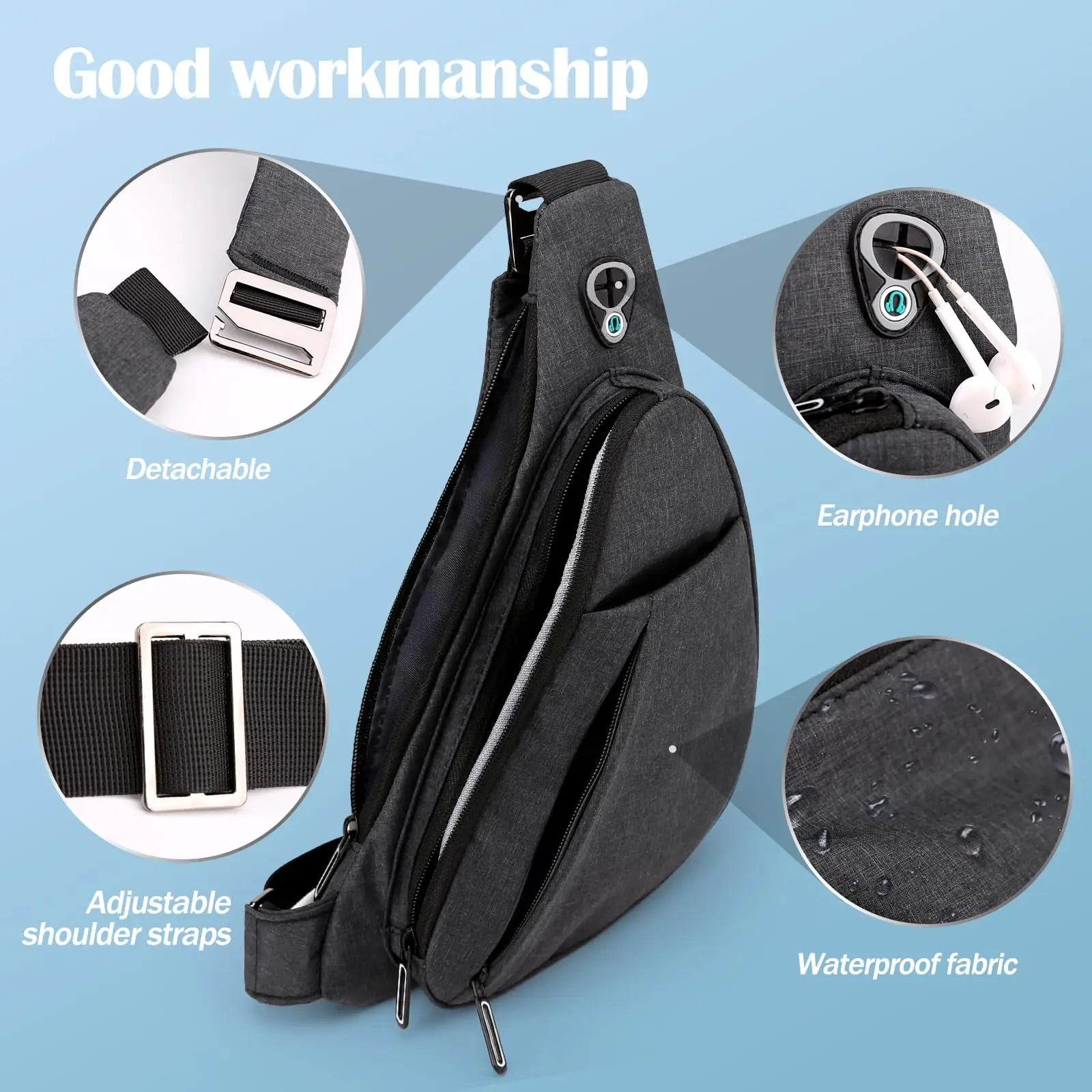 WaveGear Inc. anti-theft crossbody shoulder travel bag with secure zippers and compact design, suitable for everyday travel.