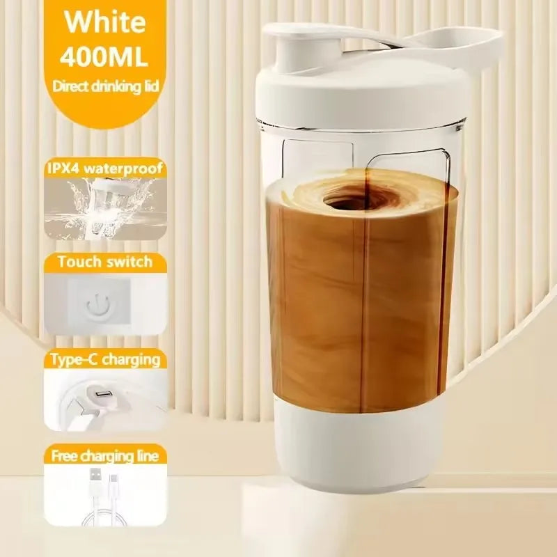 WaveGear Inc. electric automatic water bottle with built-in mixing mechanism, sleek design, and durable construction.