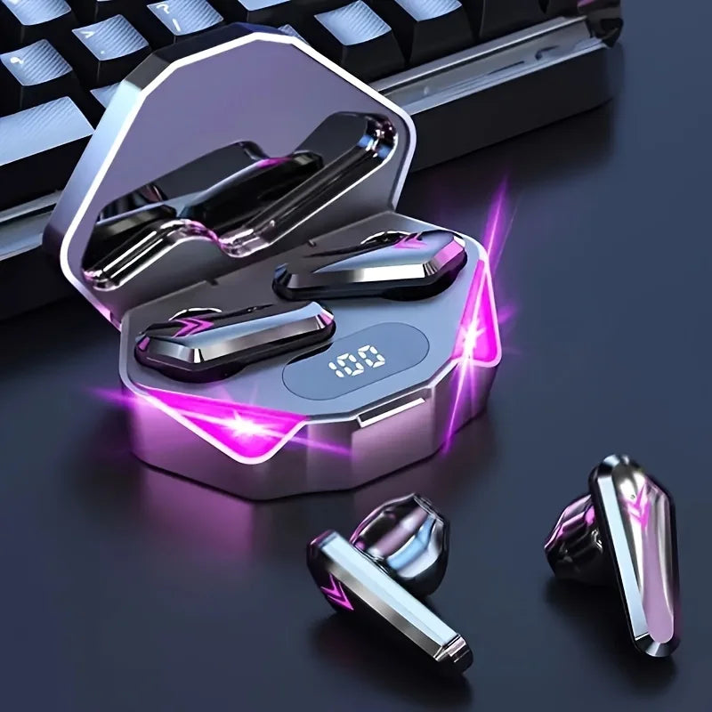Wireless Bluetooth earbuds with microphone by WaveGear Inc. shown in black with sleek design and in-ear fit.