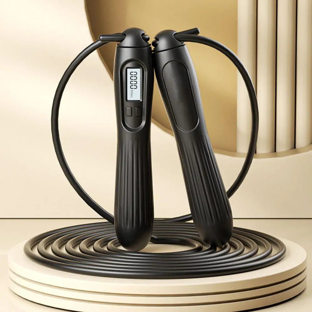 Digital counting skipping rope by WaveGear Inc. with a sleek handle and digital display for tracking jumps during exercise.