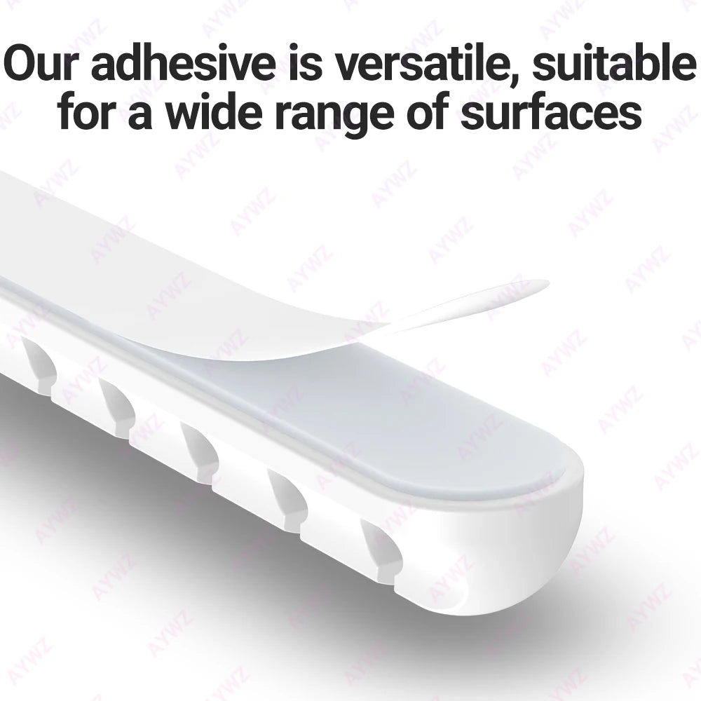 WireNest™ adhesive cable holder by WaveGear Inc.™ securing and organizing cables on a surface with its sleek design.