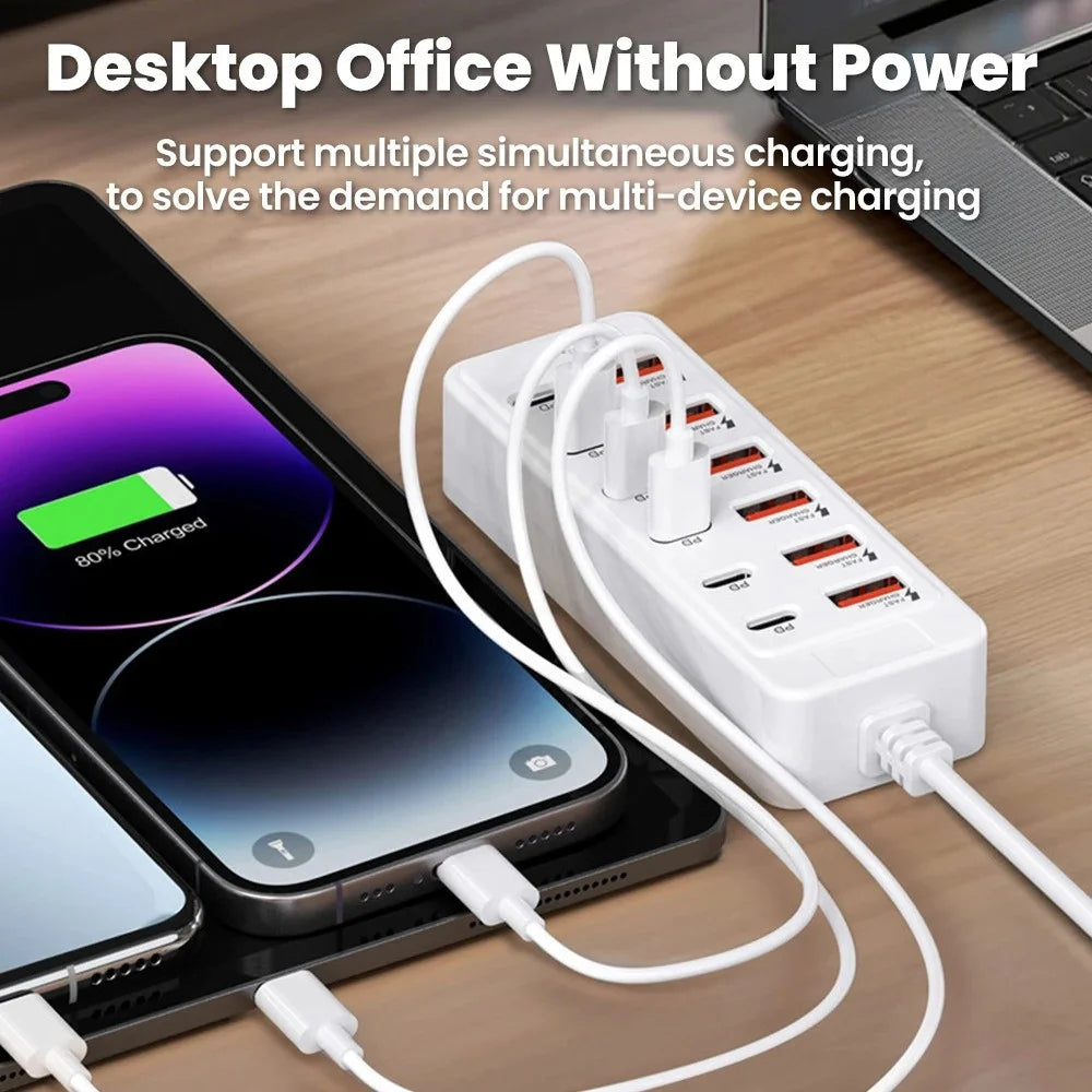 WaveGear Inc. desktop power strip charger with multiple USB ports and AC outlets, compact and convenient for charging devices.