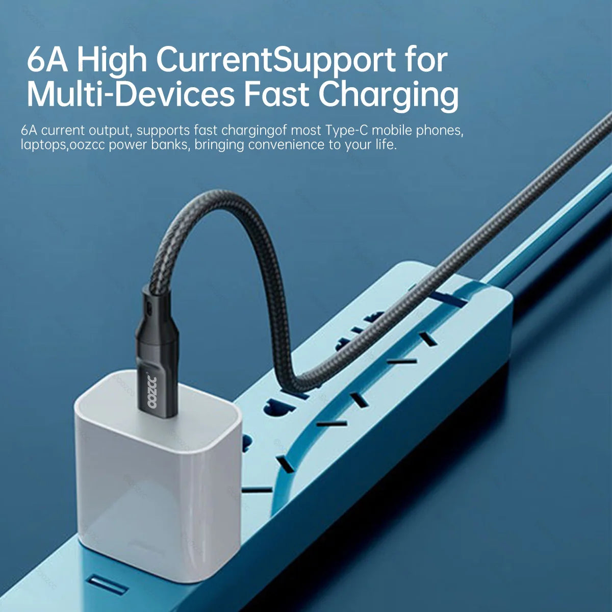 WaveGear Inc. CoreLink™ Universal Charger Cable showing braided design and multiple connector types for versatile device charging.