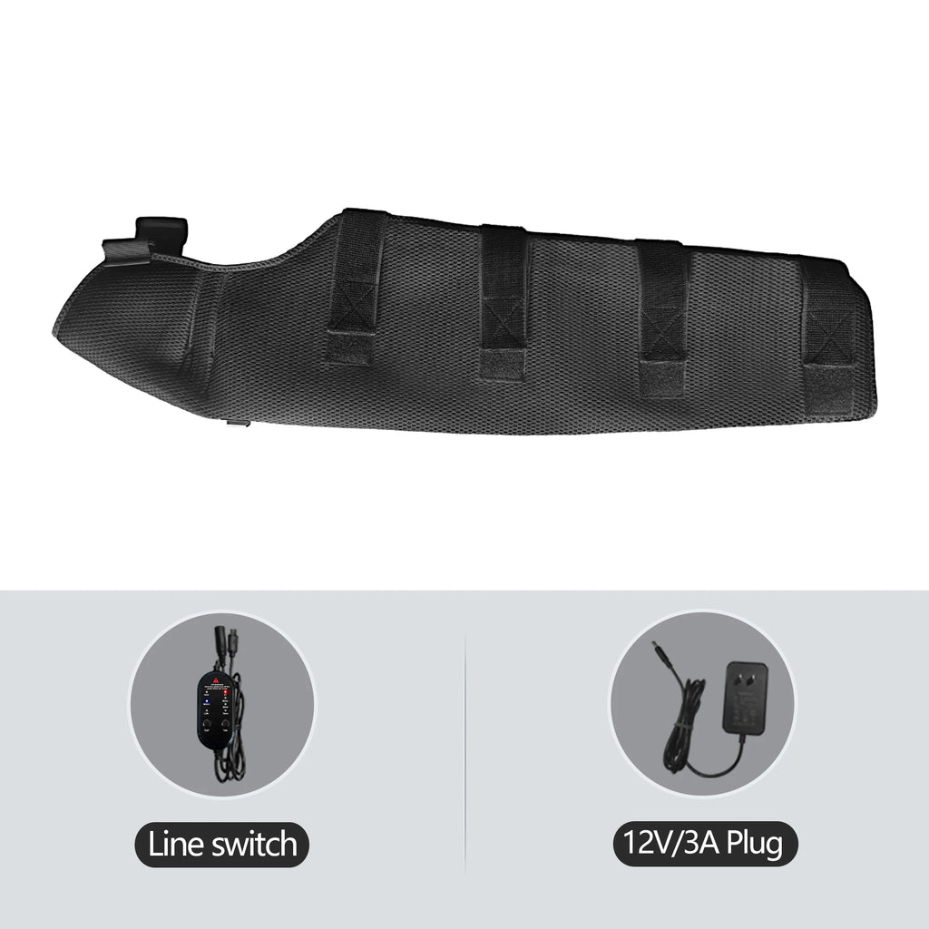 WaveGear Inc. long arm heating pad with vibration massager for muscle relaxation and pain relief during exercise.