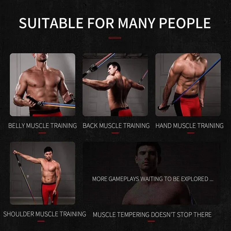 Set of WaveGear Inc. resistance bands with handles for strength training and exercise workouts.