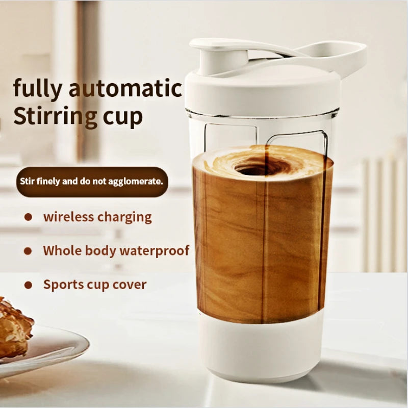 WaveGear Inc. electric automatic mixing water bottle with sleek design and spill-proof lid for effortless beverage mixing.