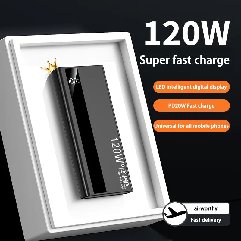 WaveGear Inc. large capacity power bank with fast charging ports, compact design, and digital display for battery status.