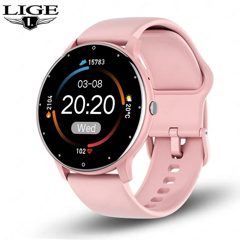 WaveGear Inc. LIGE Smart Watch with full touch screen, Bluetooth connectivity, fitness tracking, and sleek modern design.