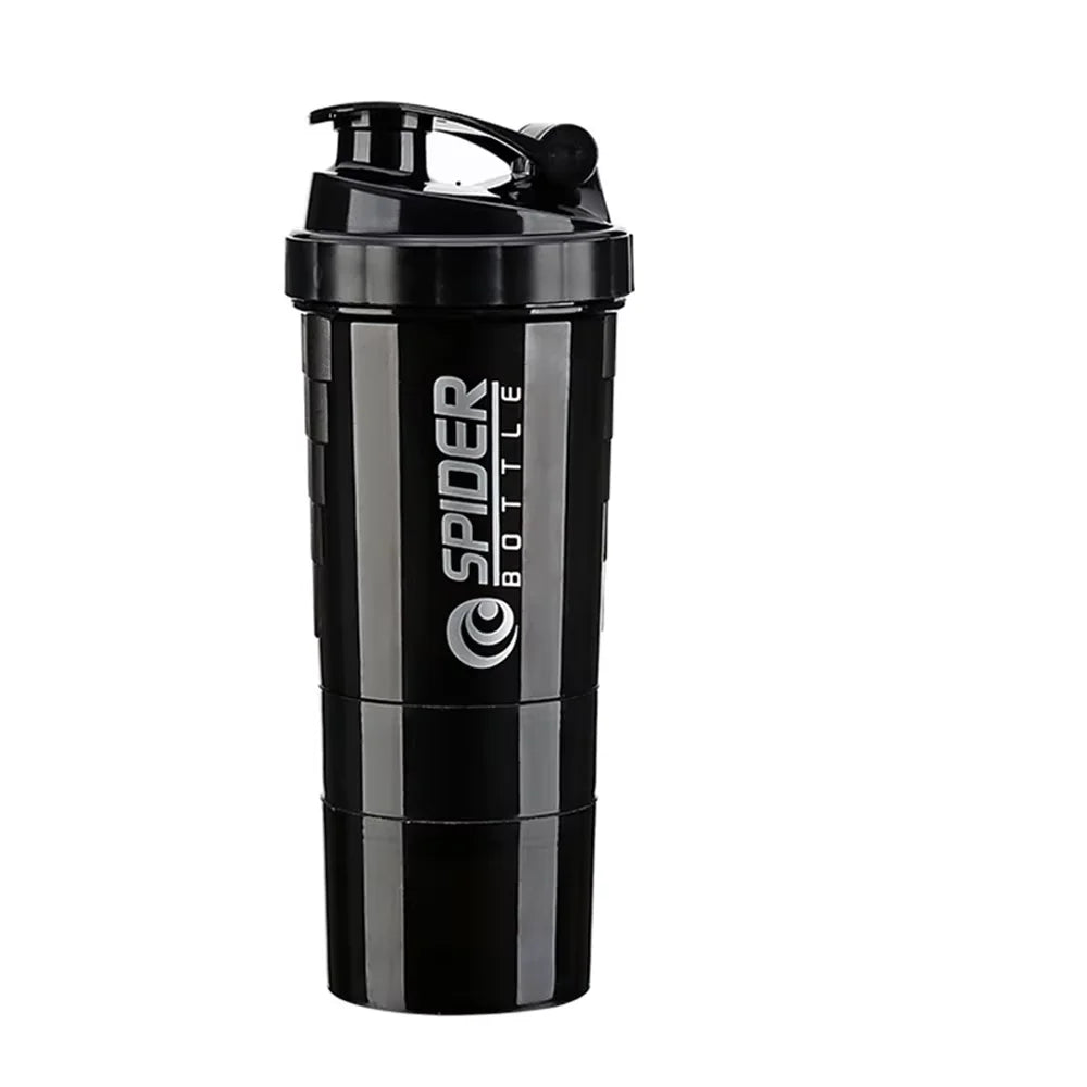 WaveGear Inc. 3-layer shaker mixing water bottle with leak-proof lid and measurement markings, ideal for protein shakes and smoothies.