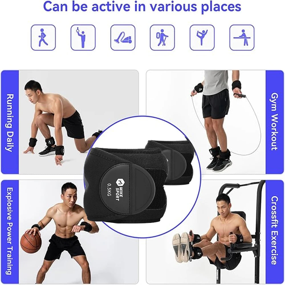 Adjustable ankle weights from WaveGear Inc. for exercise and fitness, showing the weight straps and padded ankle support.