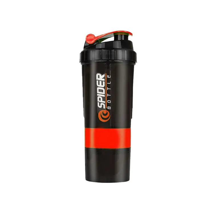 WaveGear Inc. 3-layer shaker mixing water bottle with secure lid and ergonomic design for fitness and hydration.