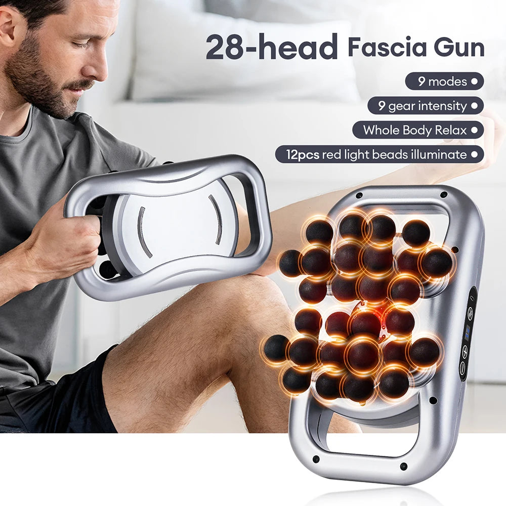 WaveGear Inc. 30-heads body massage gun for muscle relief and recovery, exercise gear designed for deep tissue massage therapy.