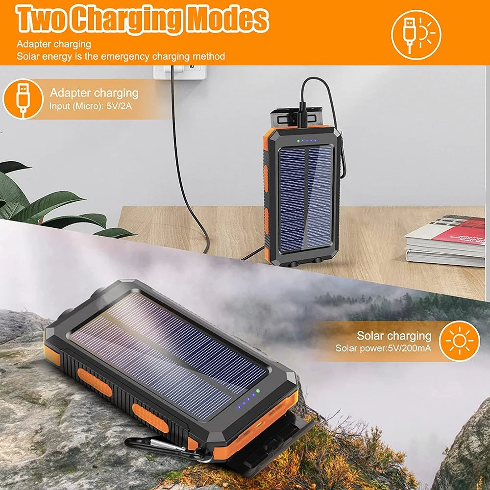 Portable Solar Power Bank from WaveGear Inc. used as exercise gear, showing a compact, eco-friendly device with solar panels.