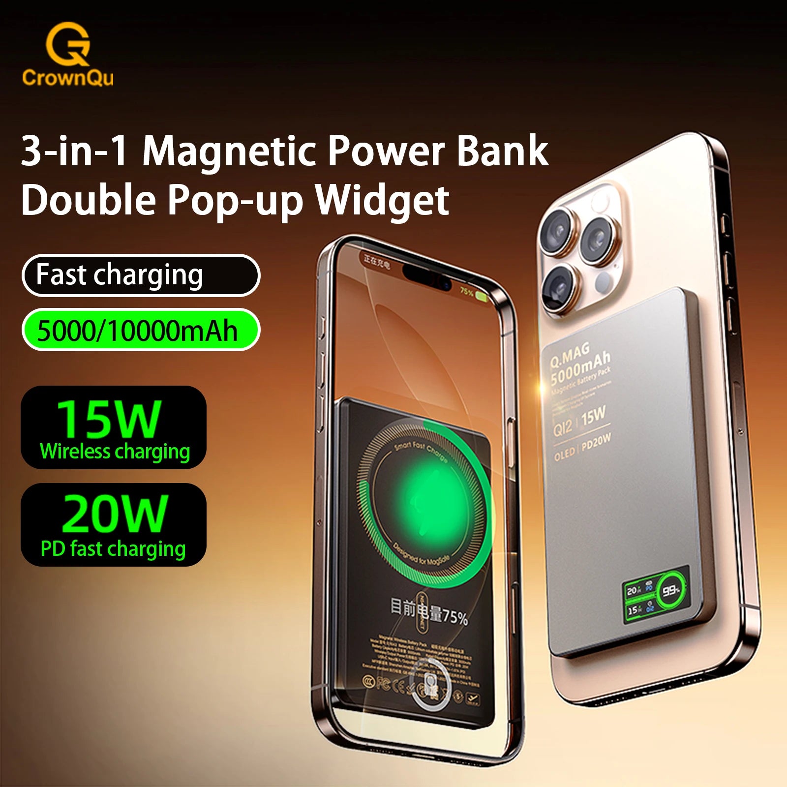 IonVault™ Magnetic Wireless Powerbank by WaveGear Inc.™ with sleek black design and magnetic charging surface.