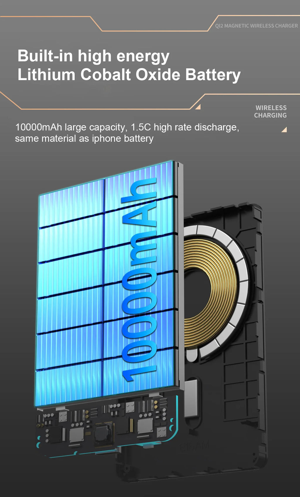 IonVault™ Magnetic Wireless Powerbank by WaveGear Inc.™ showing a sleek portable charger with magnetic charging surface.