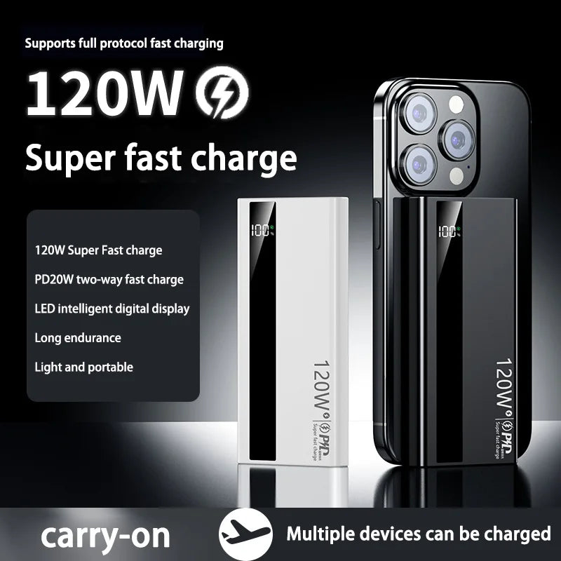 WaveGear Inc. fast charging large capacity power bank with multiple USB ports and sleek design for portable device charging.