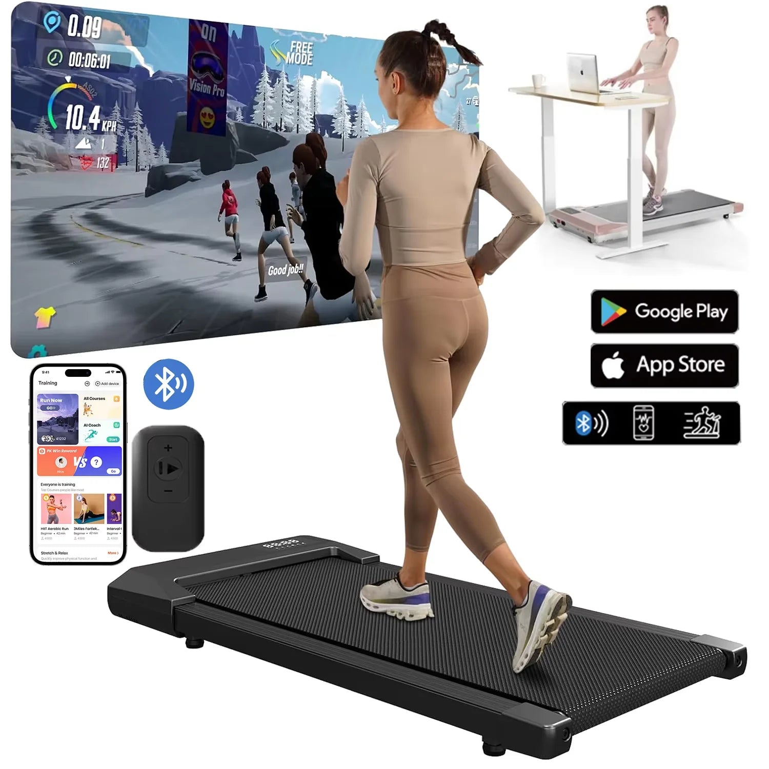 WaveGear Inc. treadmill walking pad with LCD digital display, compact exercise gear for indoor walking workouts