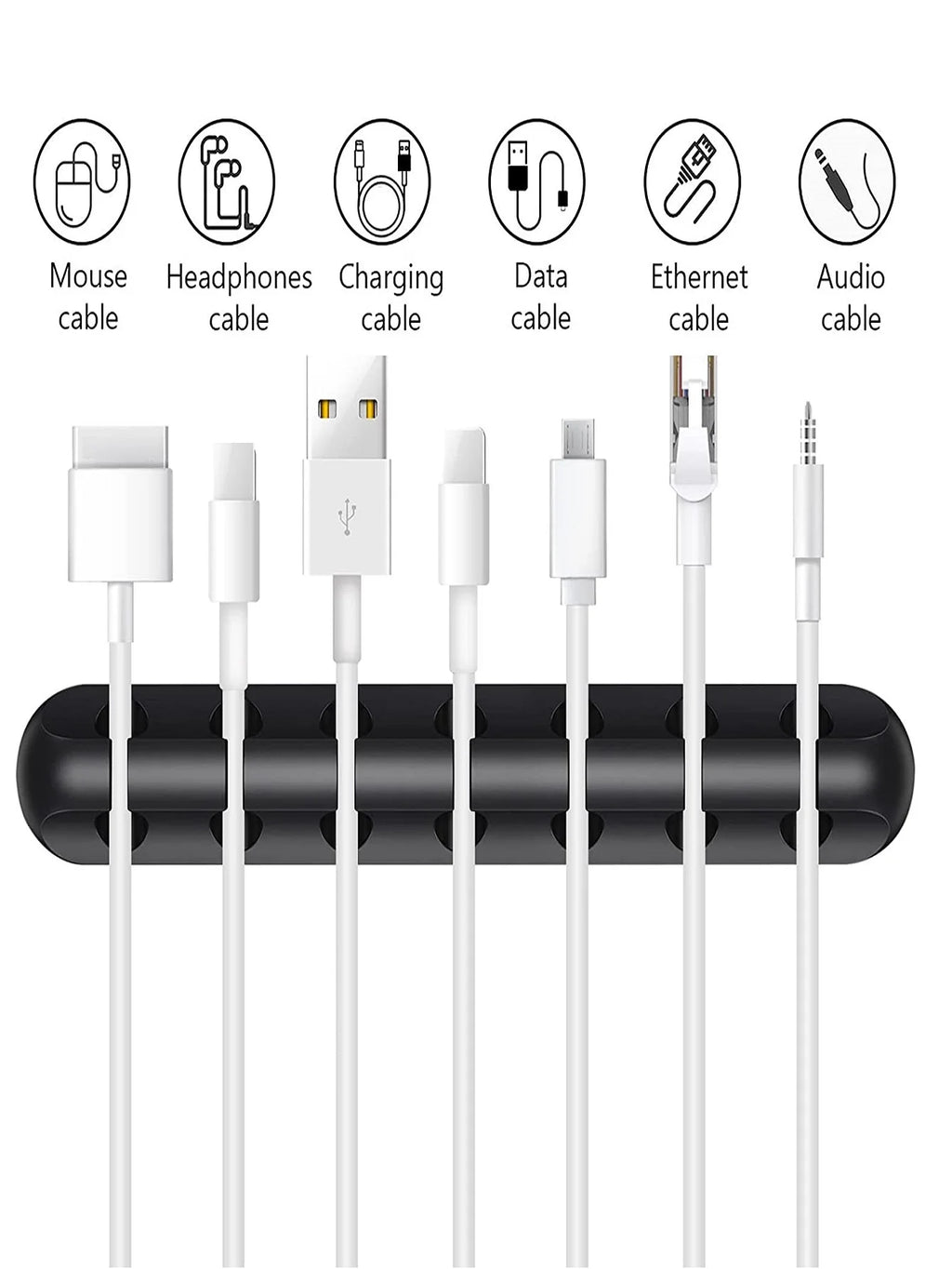 WaveGear Inc. CableGrid™ Cord Wire Organizer showing a black plastic device with adjustable clips for managing cables.