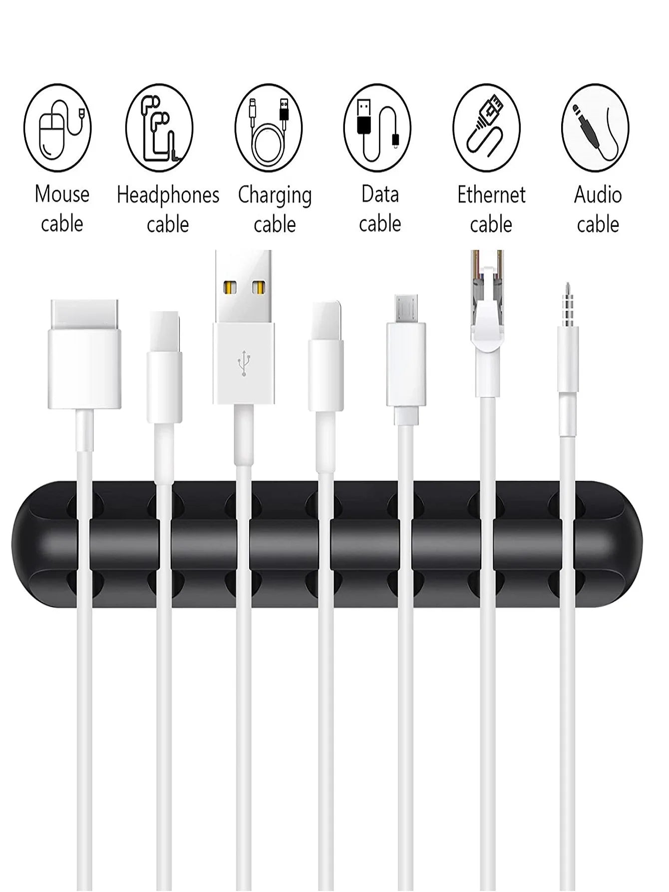 WaveGear Inc. CableGrid™ Cord Wire Organizer showing a black plastic device with adjustable clips for managing cables.