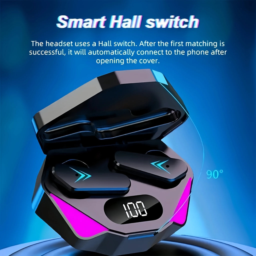 Wireless WaveGear Inc. Bluetooth earbuds with built-in microphone, compact design, and ear hook for secure fit.