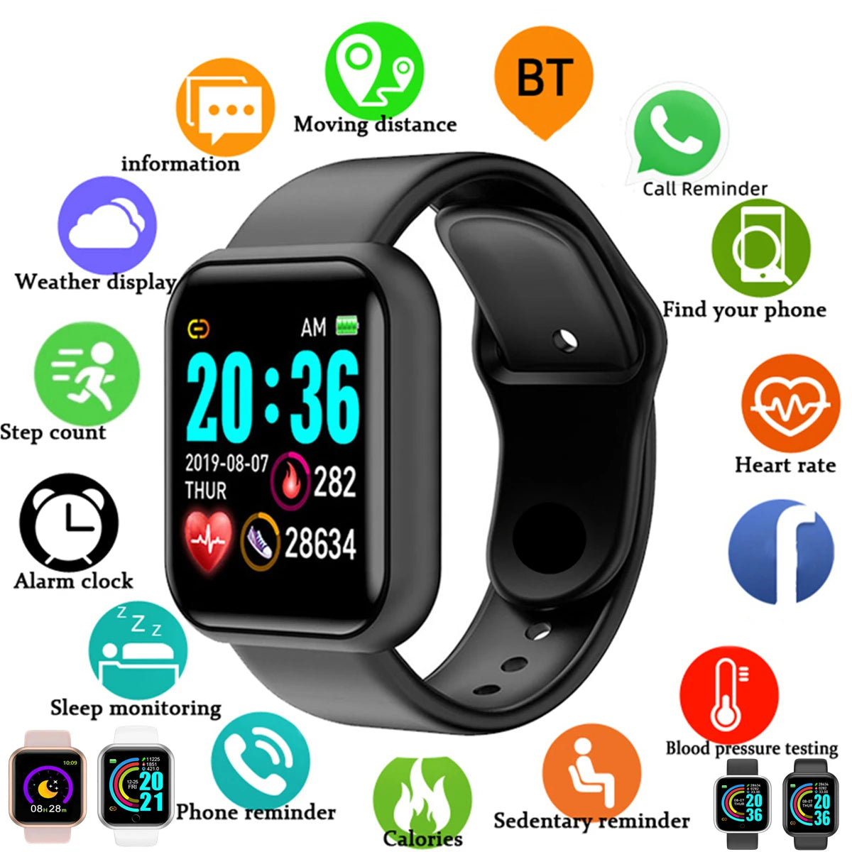 WaveGear Inc. fitness tracking smartwatch with digital display and health monitoring features.