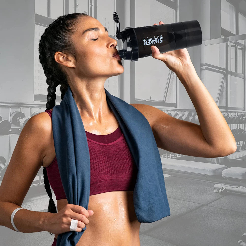 WaveGear Inc. 3-layer shaker mixing water bottle with secure lid and stainless steel interior for smooth beverage blending