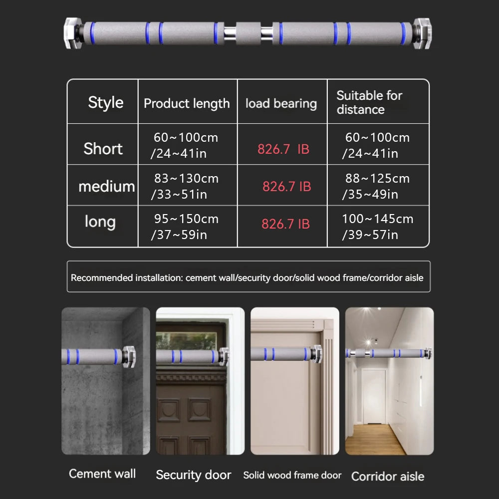 WaveGear Inc. telescopic doorway pull-up bar mounted on doorframe for upper body exercise and strength training.