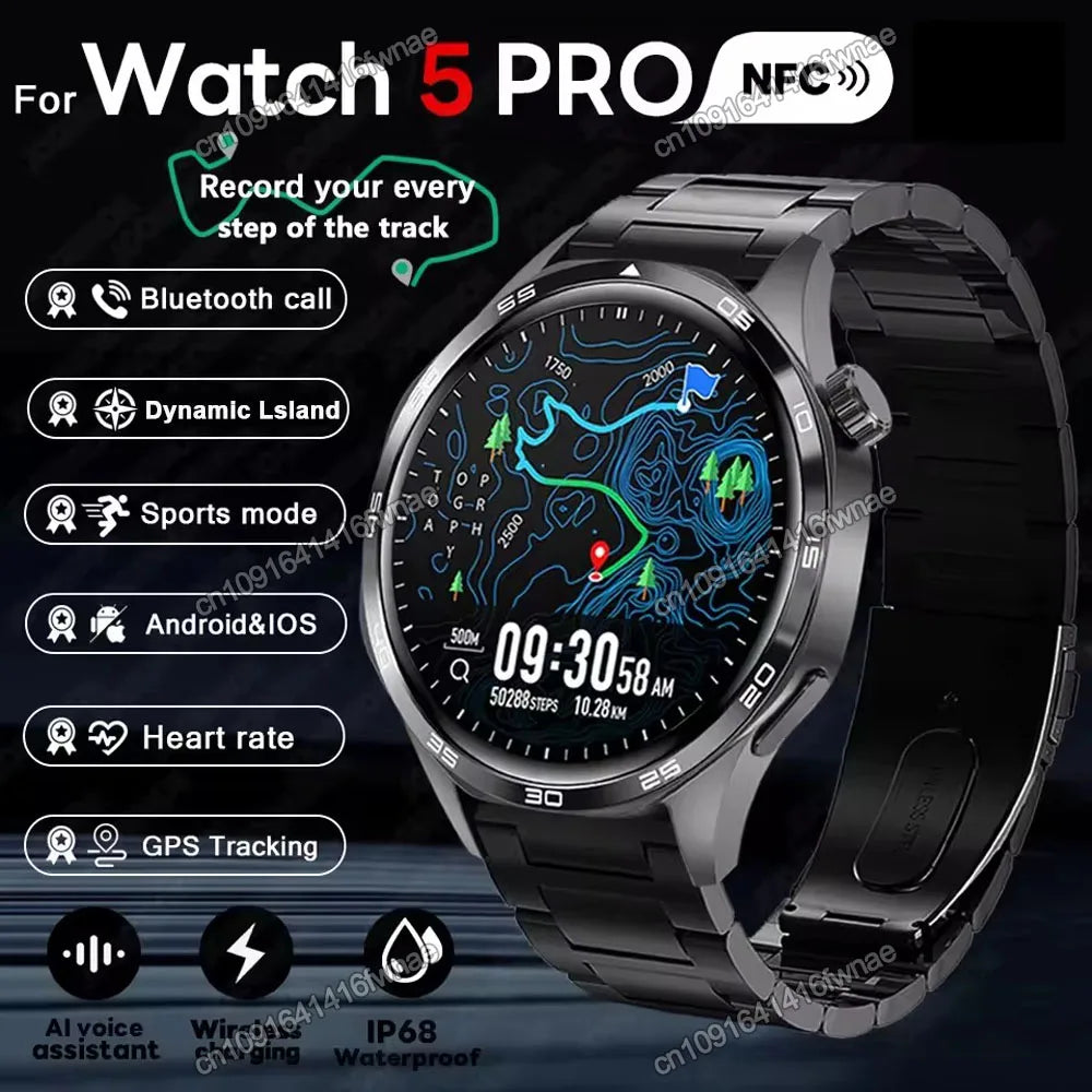 WaveGear Inc. 2026 Watch 5 Pro GPS Tracker smart watch with digital display and fitness tracking features.