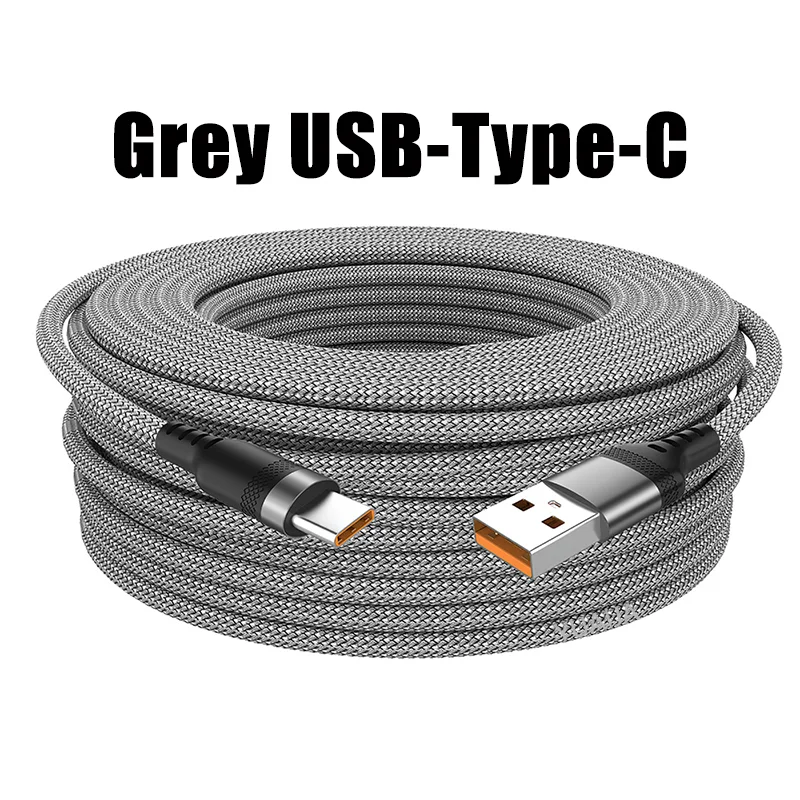 WaveGear Inc. TitanCable™ USB Type-C extended cable shown coiled with connectors visible, ideal for charging and data transfer.