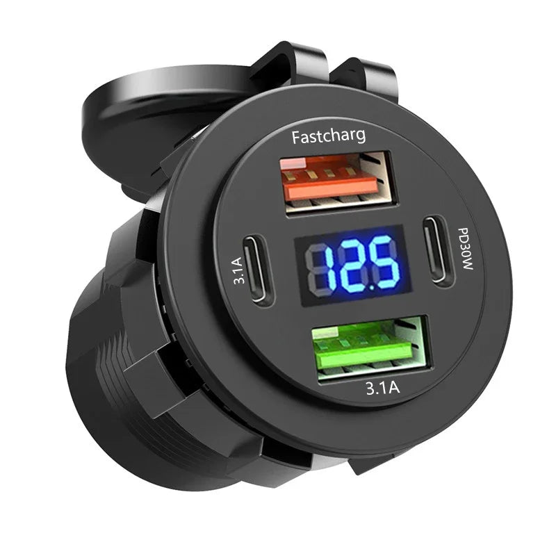 WaveGear Inc. DriveCell high-output car charger with multiple USB ports for fast device charging in a sleek, compact design.