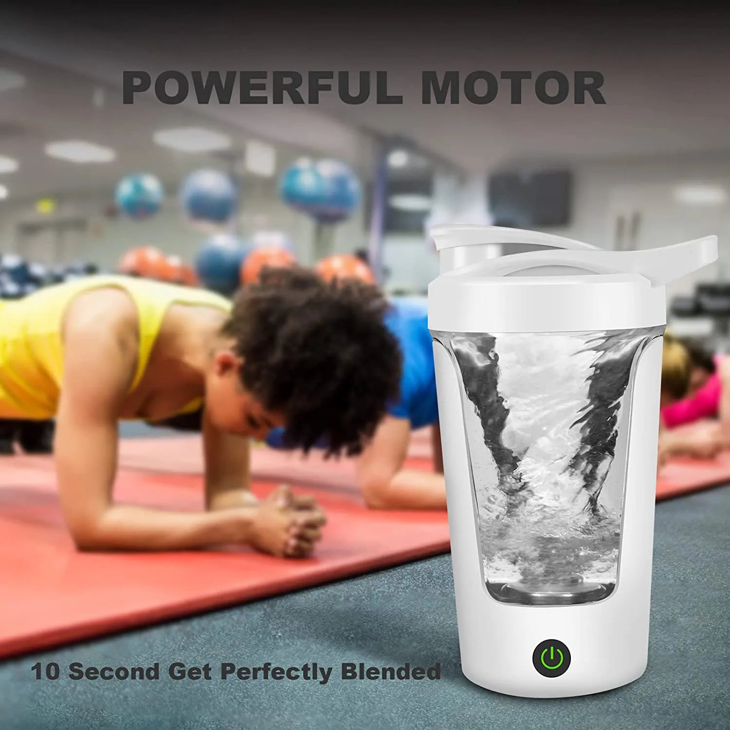 Electric portable WaveGear Inc. protein mixing water bottle with a sleek design and mixing lid for on-the-go fitness hydration