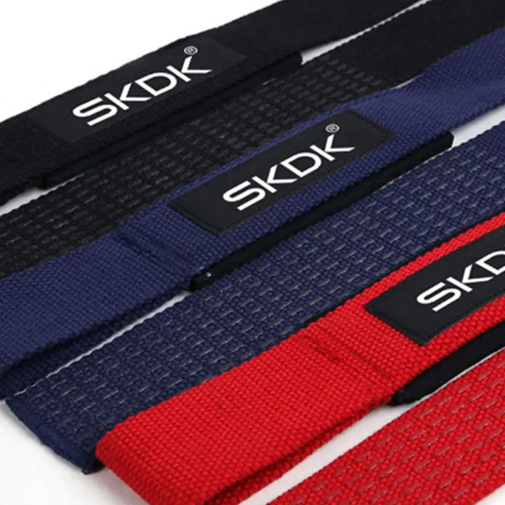WaveGear Inc. SKDK weightlifting high-strength hand straps for exercise, showing black padded straps with adjustable wrist closures.