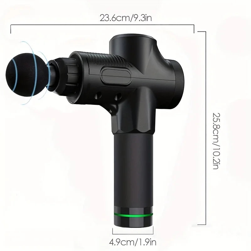 WaveGear Inc. deep tissue muscle relaxation massage gun for exercise recovery, shown with ergonomic design and attachment head.