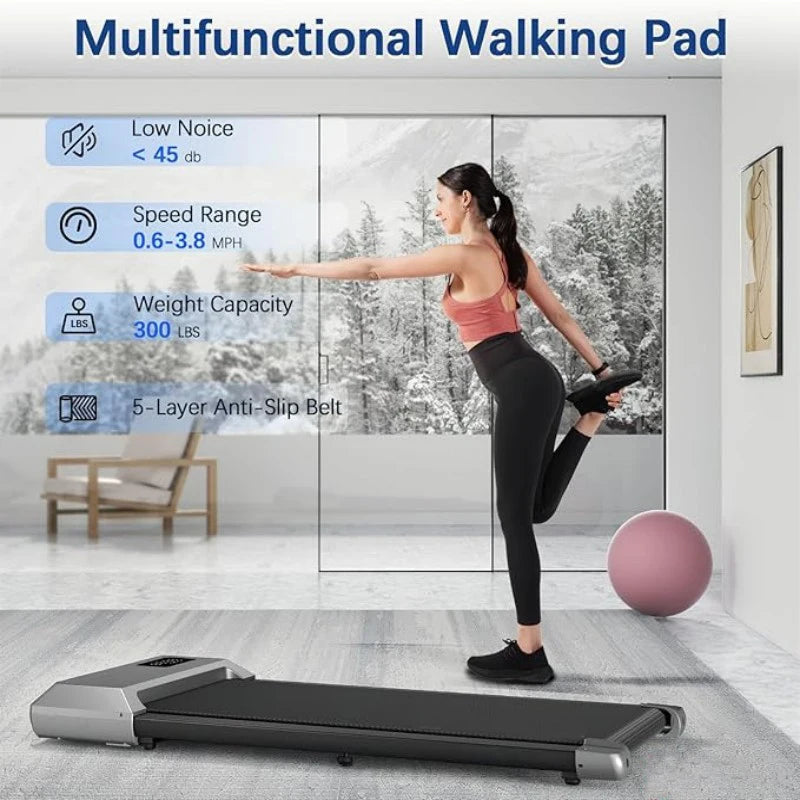 WaveGear Inc. treadmill walking pad with LCD digital display, compact exercise gear for indoor walking workouts.