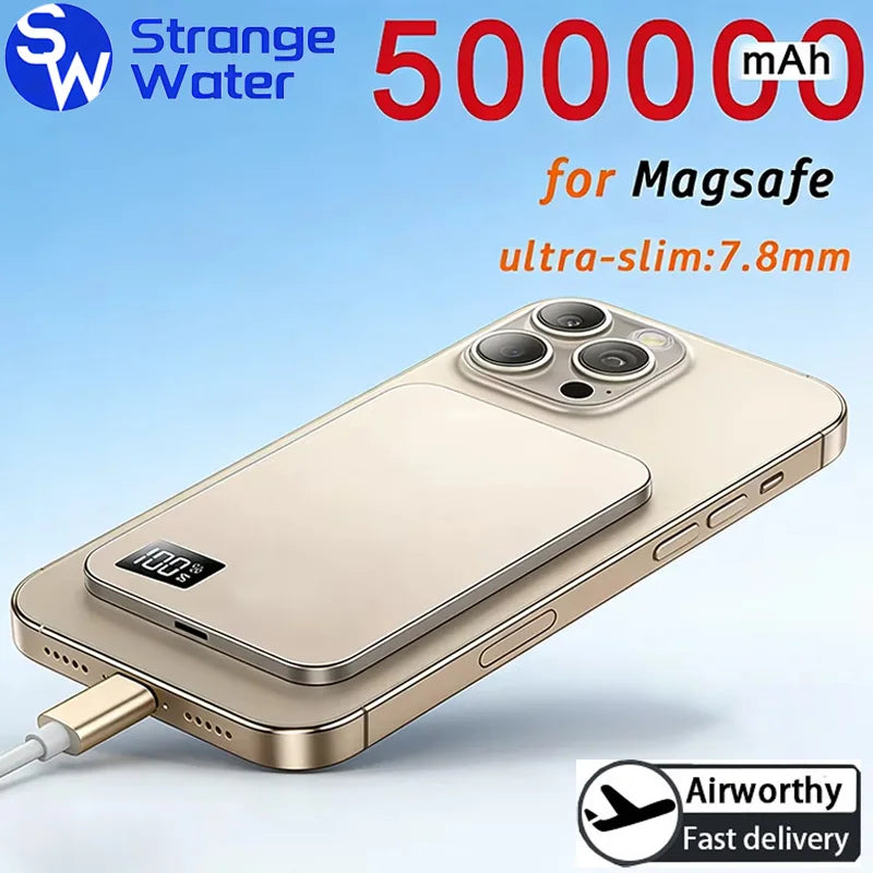 WaveGear Inc. magnetic wireless fast charging power bank with portable design and built-in charging pad for smartphones.