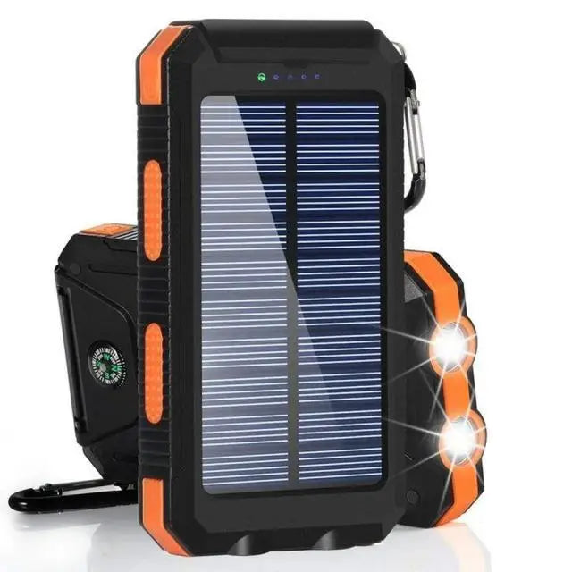 Portable solar power bank from WaveGear Inc. designed for exercise gear, with solar panels and compact, durable build for outdoor activities.
