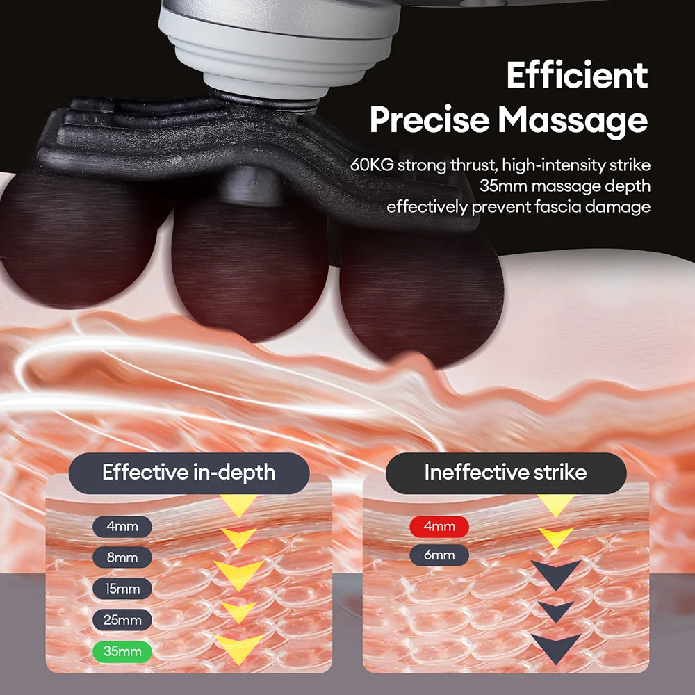 WaveGear Inc. 30-heads massage gun for body relaxation and muscle recovery, shown with ergonomic handle and multiple attachment heads.