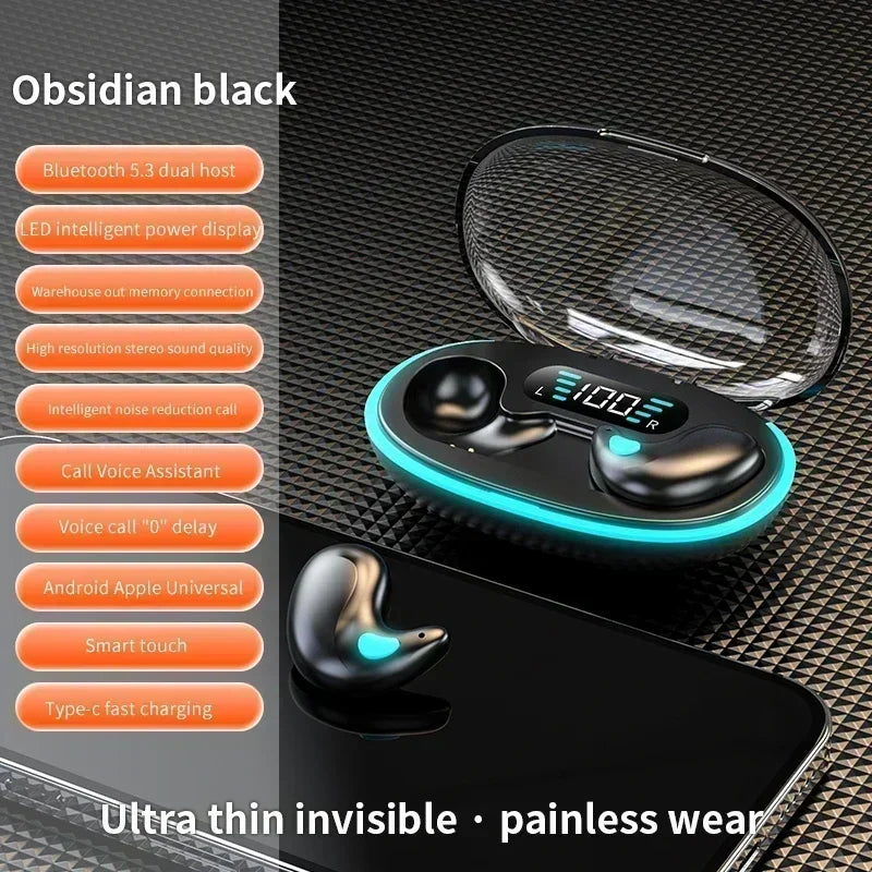 WaveGear Inc. TWS wireless noise reduction earbuds with sleek design and in-ear fit, shown in black color.