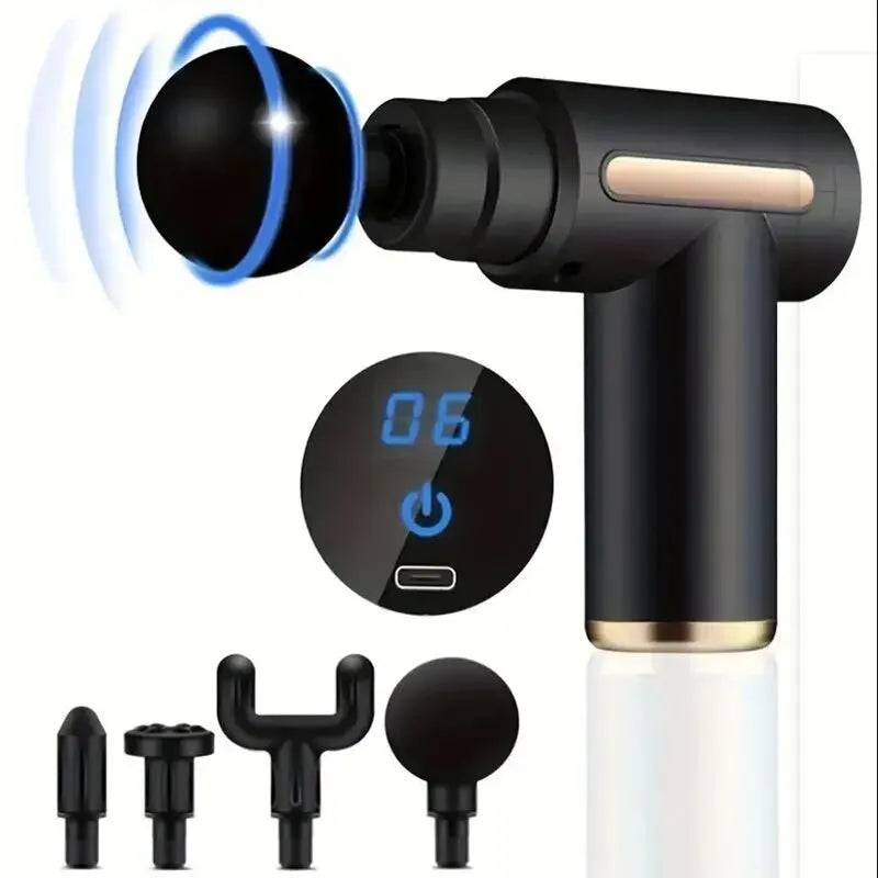 WaveGear Inc. deep tissue muscle relaxation massage gun with ergonomic design, handheld exercise gear for muscle relief.