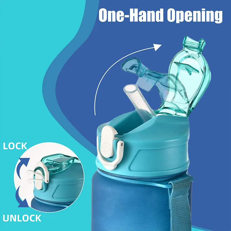 Leak-proof WaveGear Inc. sports water bottle for exercise, shown with a sleek design and secure lid for hydration on the go.