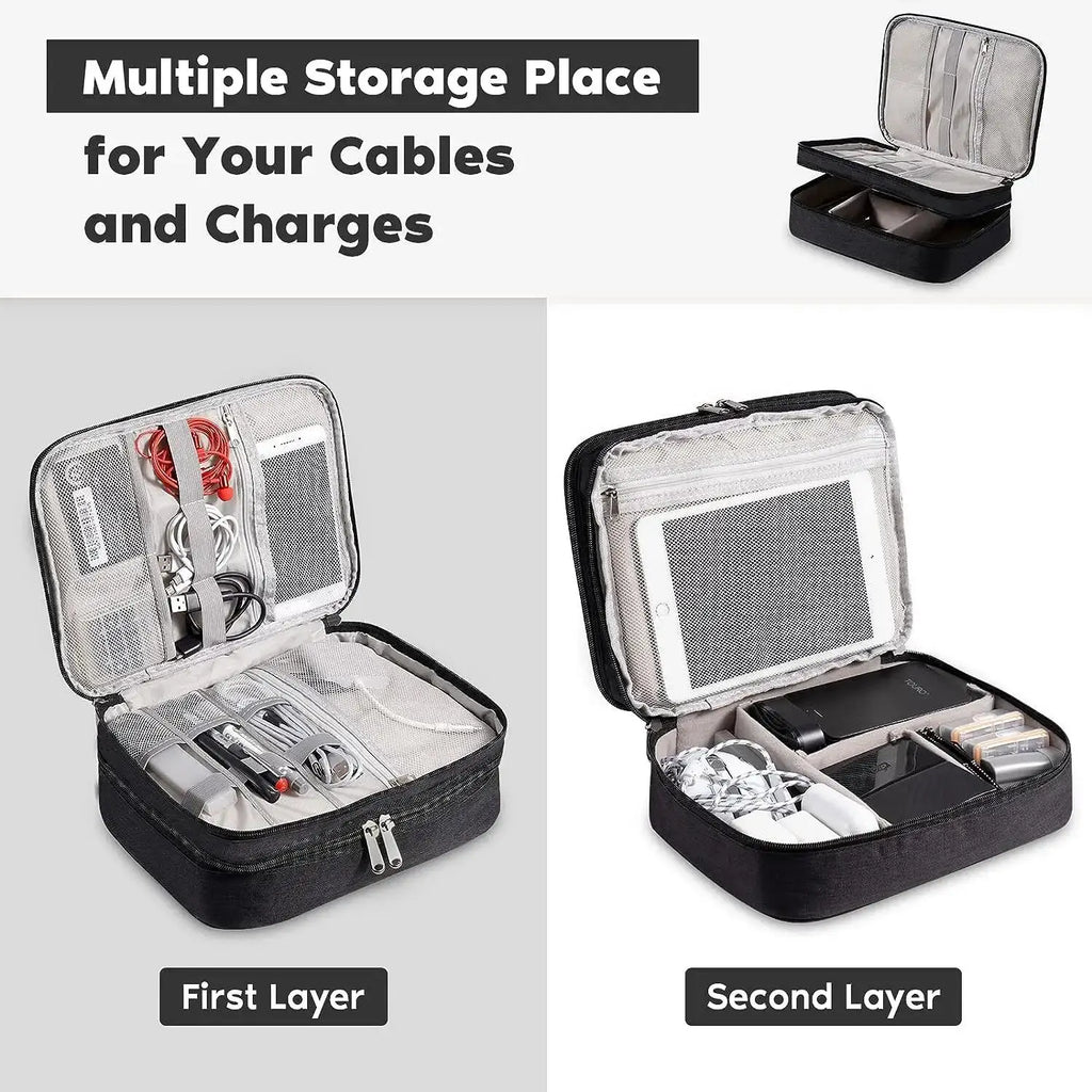 WaveGear Inc. portable digital storage travel bag with multiple compartments for organizing electronic accessories.