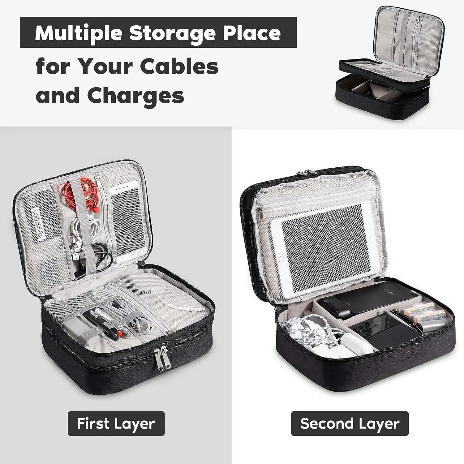 WaveGear Inc. portable digital storage travel bag with multiple compartments for organizing electronic accessories.