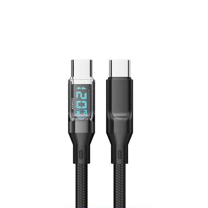 WaveGear Inc. CoreLink™ Universal Charger Cable showing flexible black cable with USB and device connectors for charging and syncing.