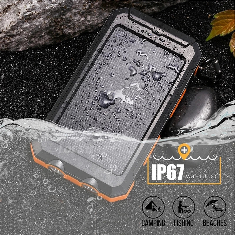 WaveGear Inc. portable solar power bank with compact design, ideal for outdoor exercise and charging devices on the go.