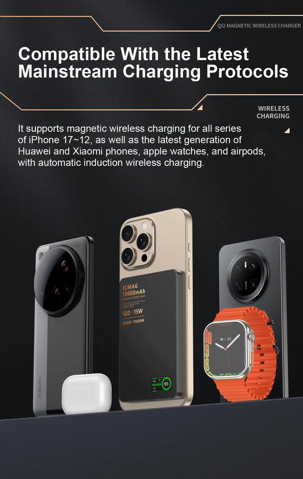 IonVault™ Magnetic Wireless Powerbank by WaveGear Inc.™ with sleek design and magnetic charging surface for mobile devices.