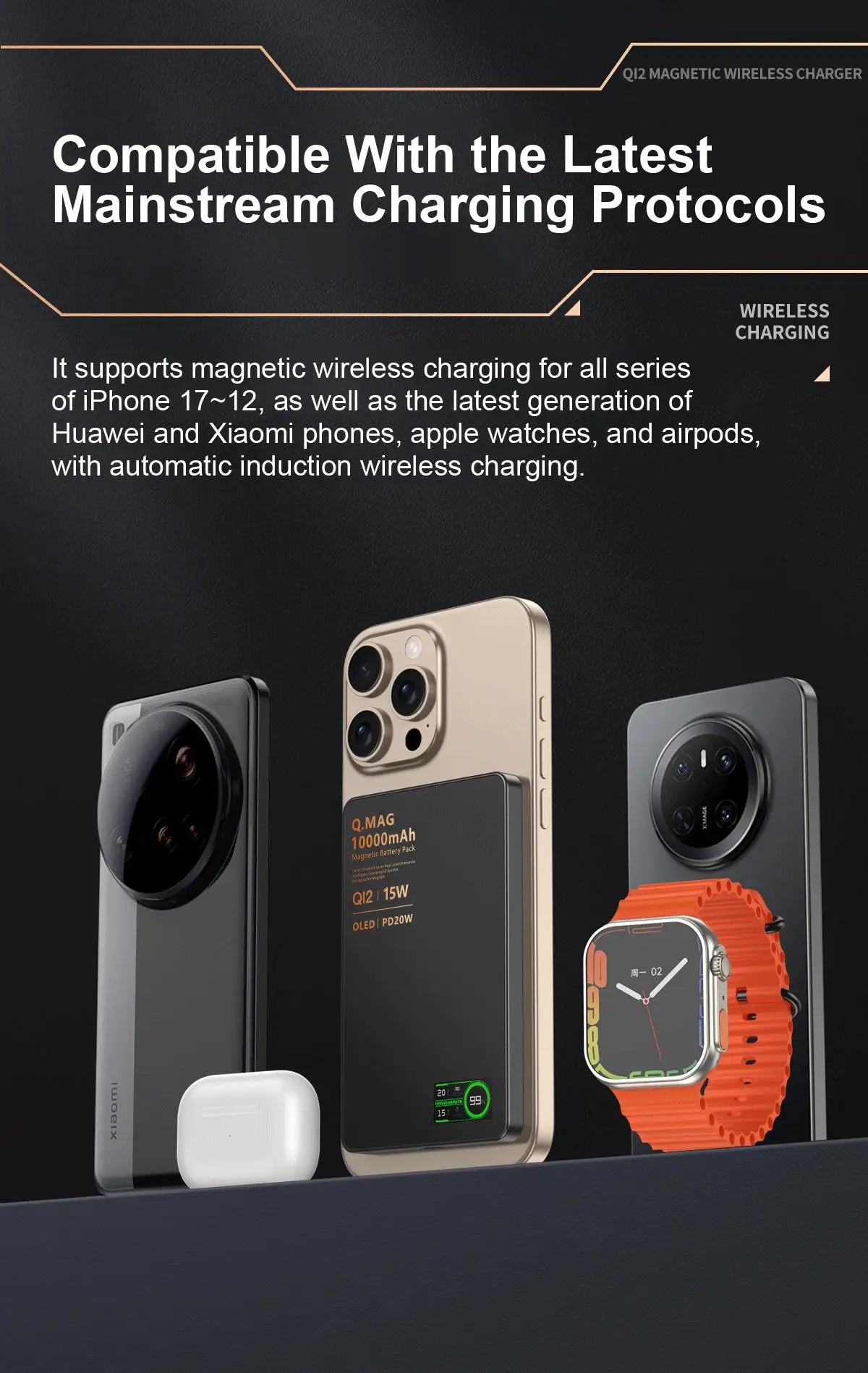 IonVault™ Magnetic Wireless Powerbank by WaveGear Inc.™ with sleek design and magnetic charging surface for mobile devices.