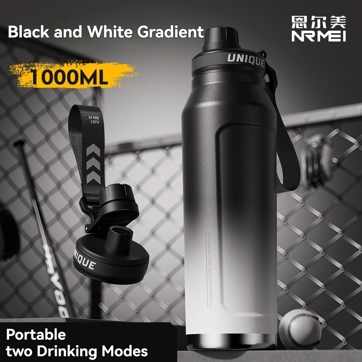 WaveGear Inc. insulated outdoor thermos water bottle with a stainless steel body and black screw-on lid, ideal for keeping drinks hot or cold.